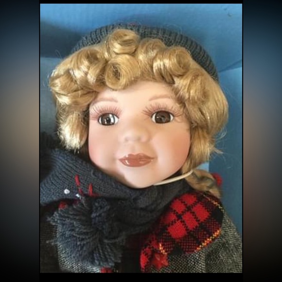 Winter Holiday Dress With Stocking Cap (Bisque Porcelain Doll) Collectible - Picture 2 of 14